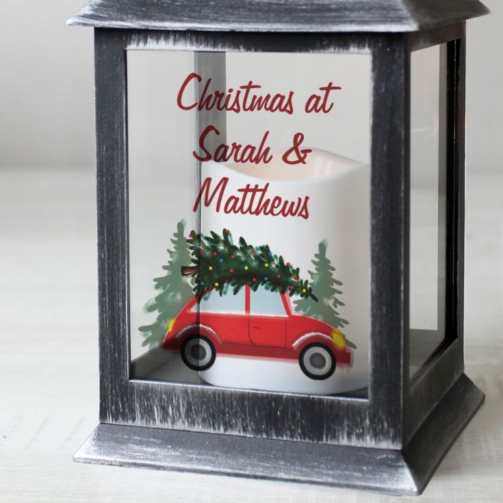 Personalised 'Driving Home For Christmas' Rustic Black Lantern product image