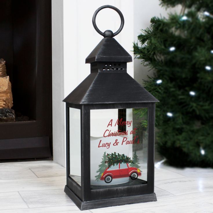 Personalised 'Driving Home For Christmas' Rustic Black Lantern product image