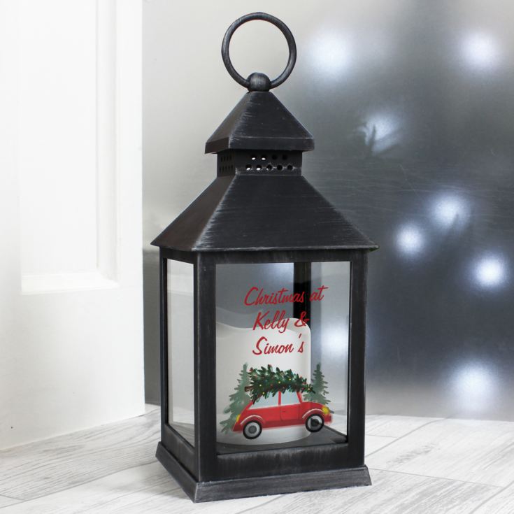 Personalised 'Driving Home For Christmas' Rustic Black Lantern product image