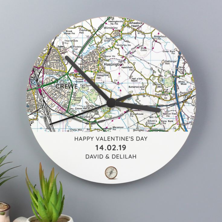 Personalised Present Day Map Compass Wooden Clock product image