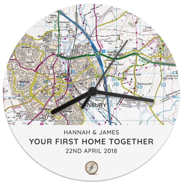 Personalised Present Day Map Compass Wooden Clock product image