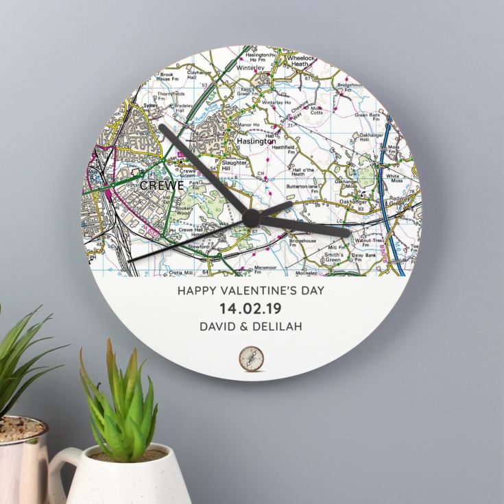 Personalised Present Day Map Compass Wooden Clock product image