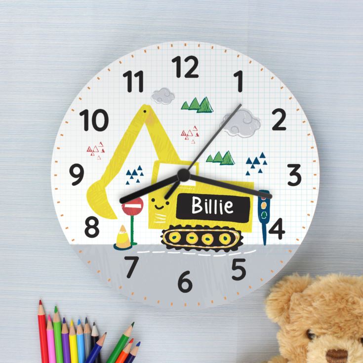 Personalised Digger Wooden Clock product image