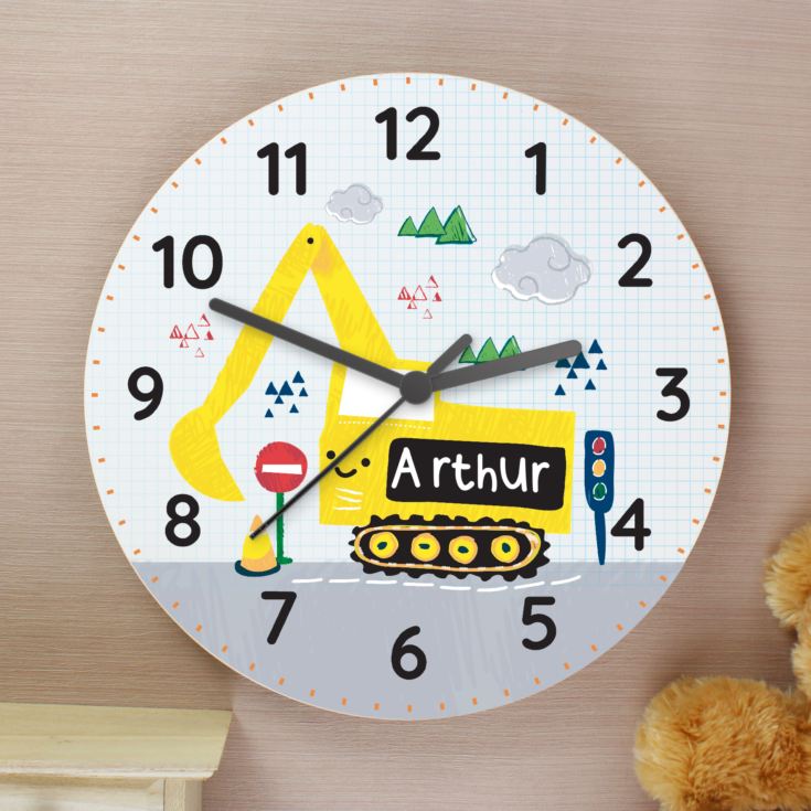 Personalised Digger Wooden Clock product image