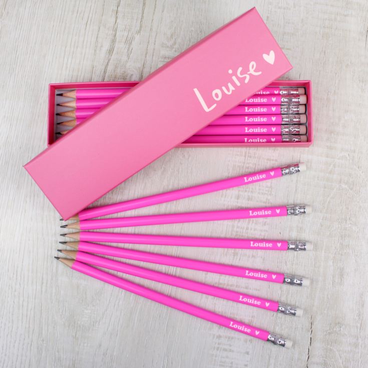 Personalised Heart Box and 12 Pink HB Pencils product image