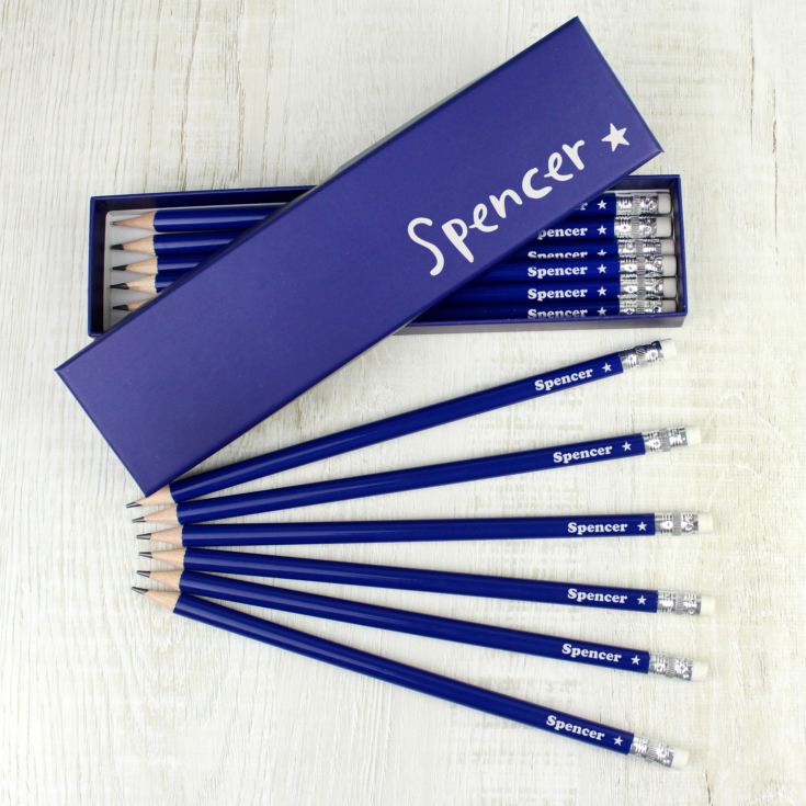 Personalised Star Box and 12 Blue HB Pencils product image