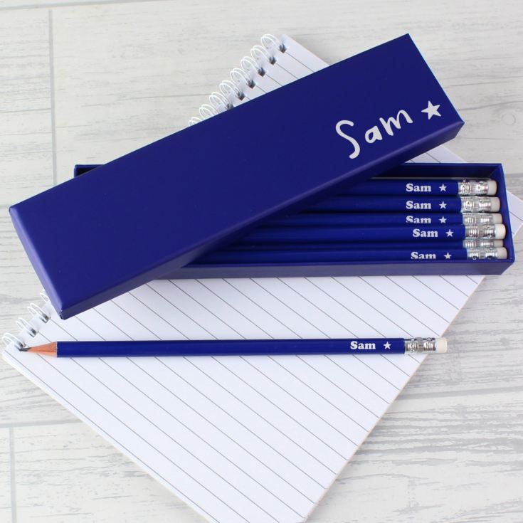 Personalised Star Box and 12 Blue HB Pencils product image