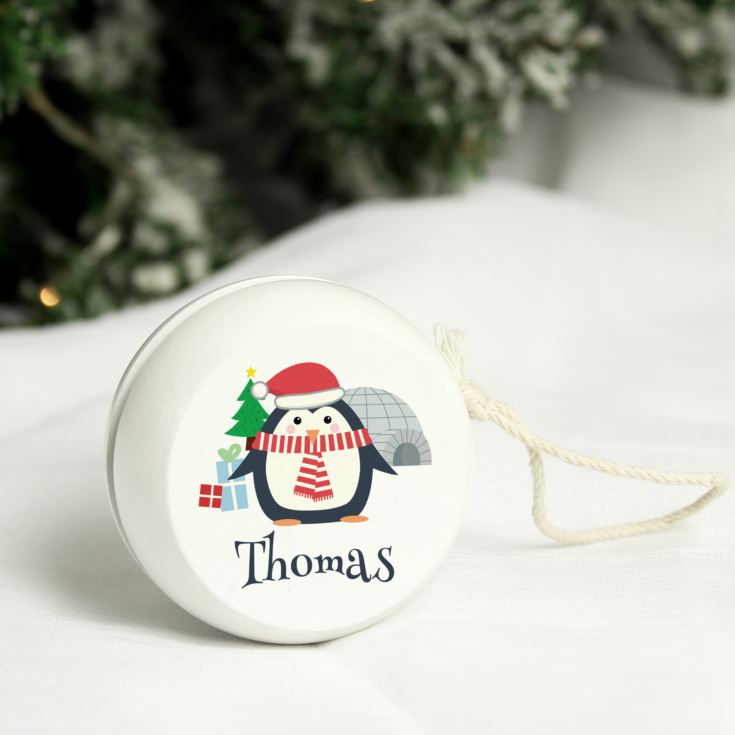Personalised Christmas Penguin White Wooden Yoyo product image