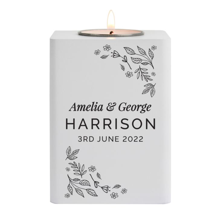 Personalised Floral Leaf White Wooden Tea Light Holder product image