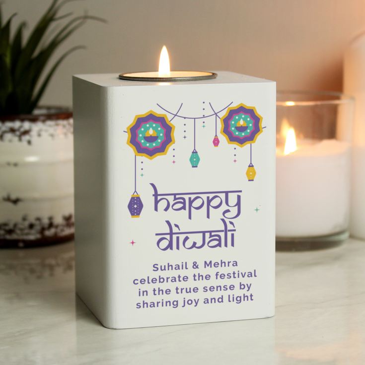 Personalised Diwali Wooden Tealight Holder product image