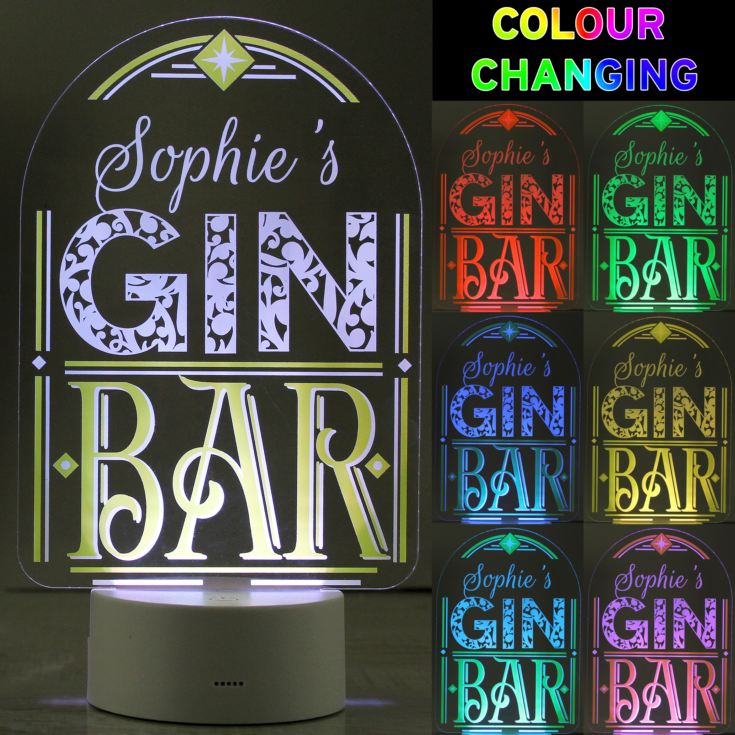 Personalised Gin Bar LED Colour Changing Night Light product image