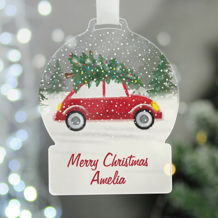 Personalised Driving Home For Christmas Acrylic Snowglobe Decoration product image