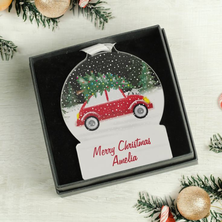 Personalised Driving Home For Christmas Acrylic Snowglobe Decoration product image