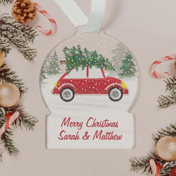 Personalised Driving Home For Christmas Acrylic Snowglobe Decoration product image