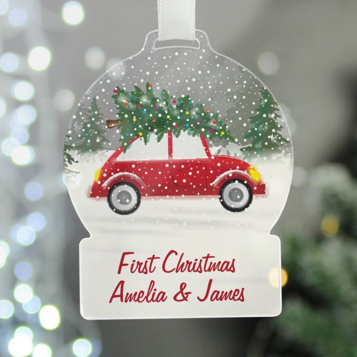 Personalised Driving Home For Christmas Acrylic Snowglobe Decoration product image