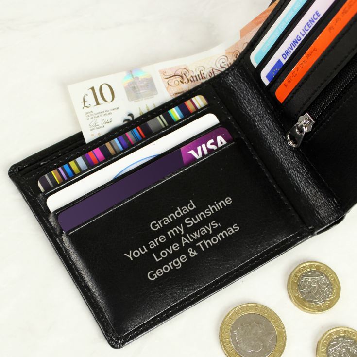 Personalised Free Text Black Leather Wallet product image