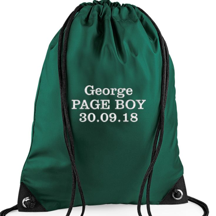 Personalised Embroidered Green Page Boy Drawstring Bag product image