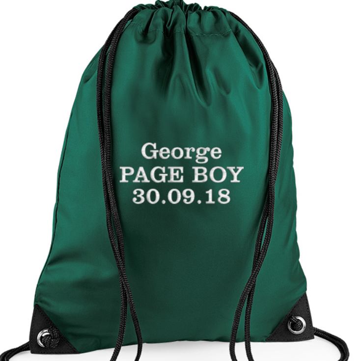 Personalised Embroidered Green Page Boy Drawstring Bag product image