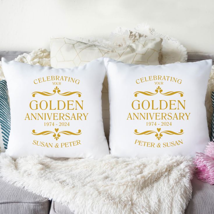 Personalised Pair Of Golden Anniversary Cushions product image