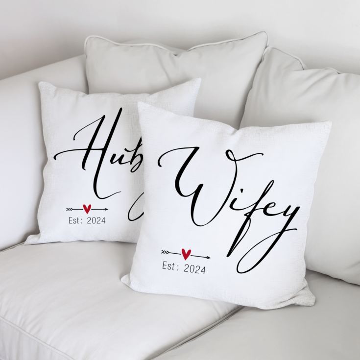 Personalised Pair Of Hubby & Wifey Cushions product image