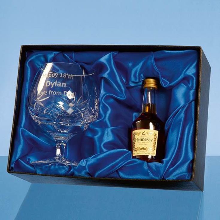 Personalised Cut Crystal Brandy Glass With Miniature Bottle Of Brandy product image