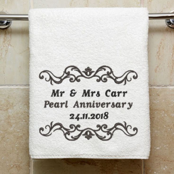 Personalised Embroidered Pearl Anniversary Towel product image