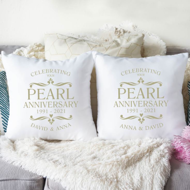 Personalised Pair Of Pearl Anniversary Cushions product image