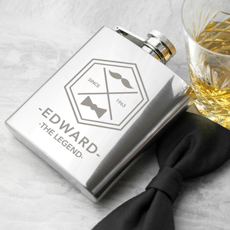 Engraved Legend Dad's Silver Hip Flask product image