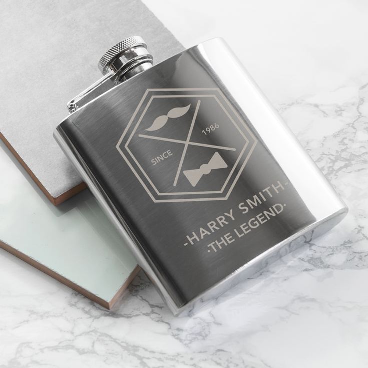 Engraved Legend Dad's Silver Hip Flask product image