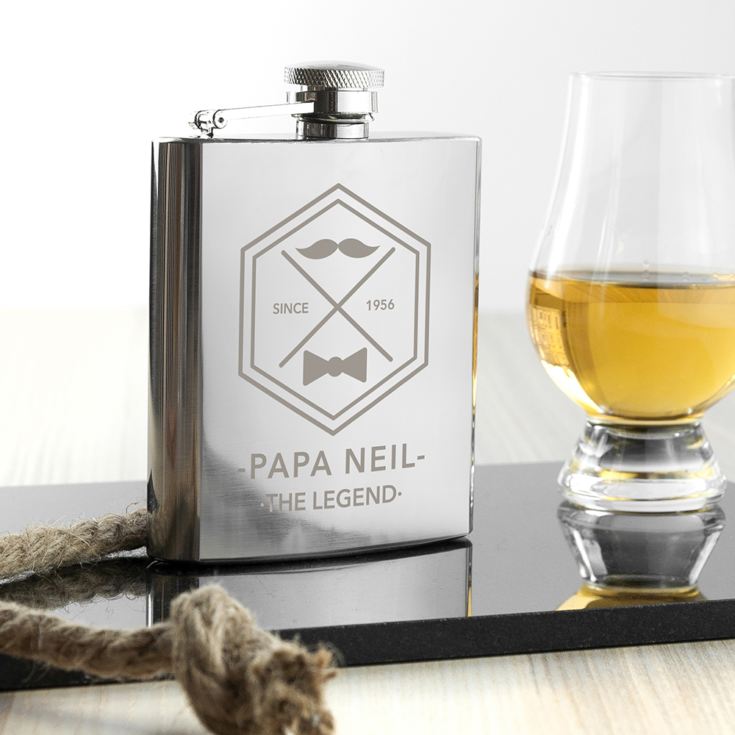 Engraved Legend Dad's Silver Hip Flask product image