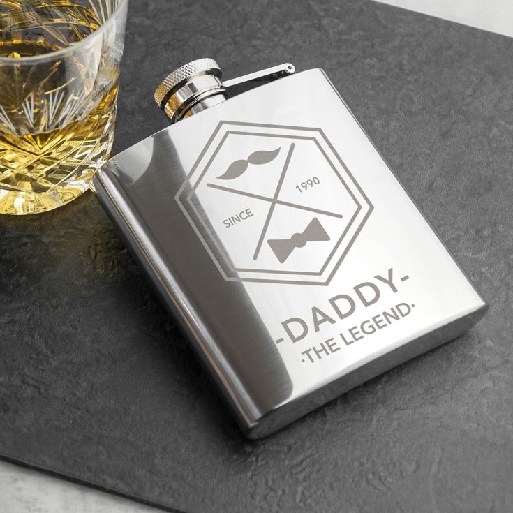 Engraved Legend Dad's Silver Hip Flask product image