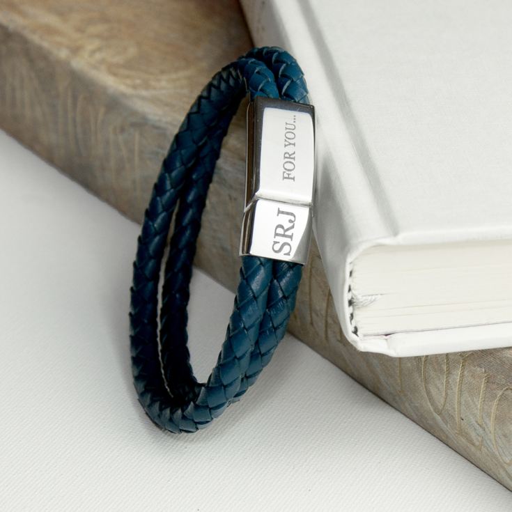 Personalised Men's Dual Leather Woven Bracelet in Teal product image