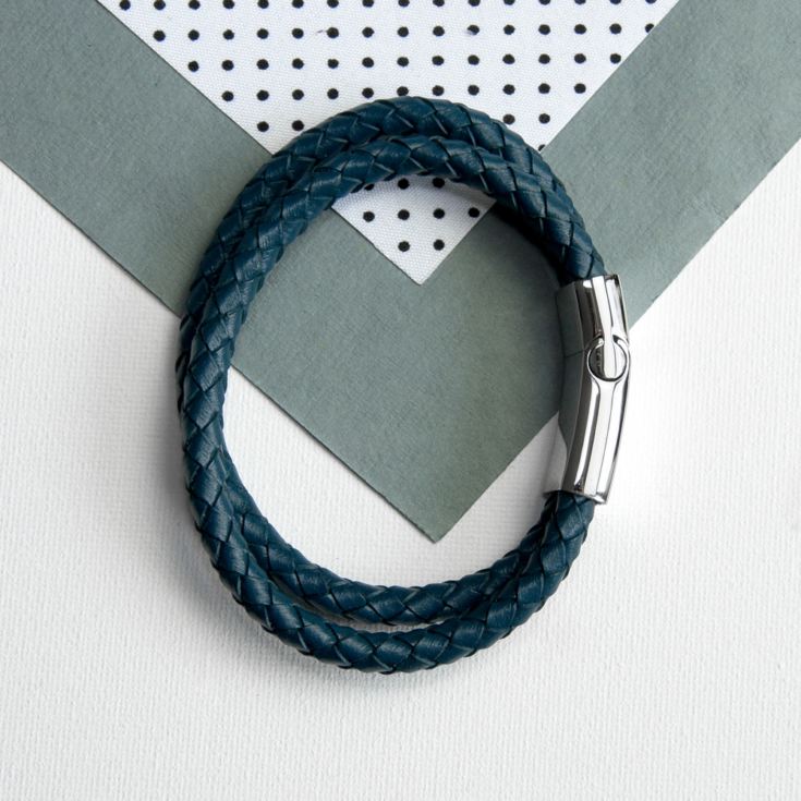 Personalised Men's Dual Leather Woven Bracelet in Teal product image
