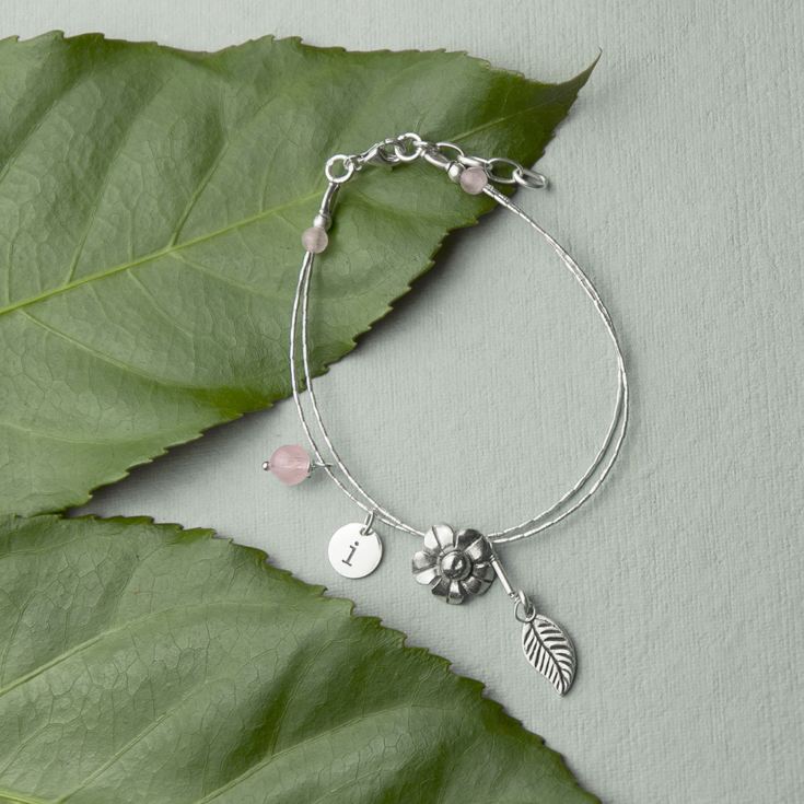 Personalised Forget Me Not Friendship Bracelet With Rose Quartz Stones product image