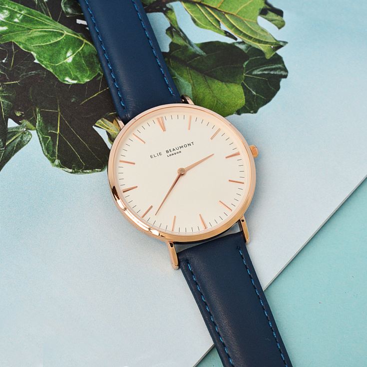 Modern Vintage Personalised Leather Watch in Navy The Gift Experience