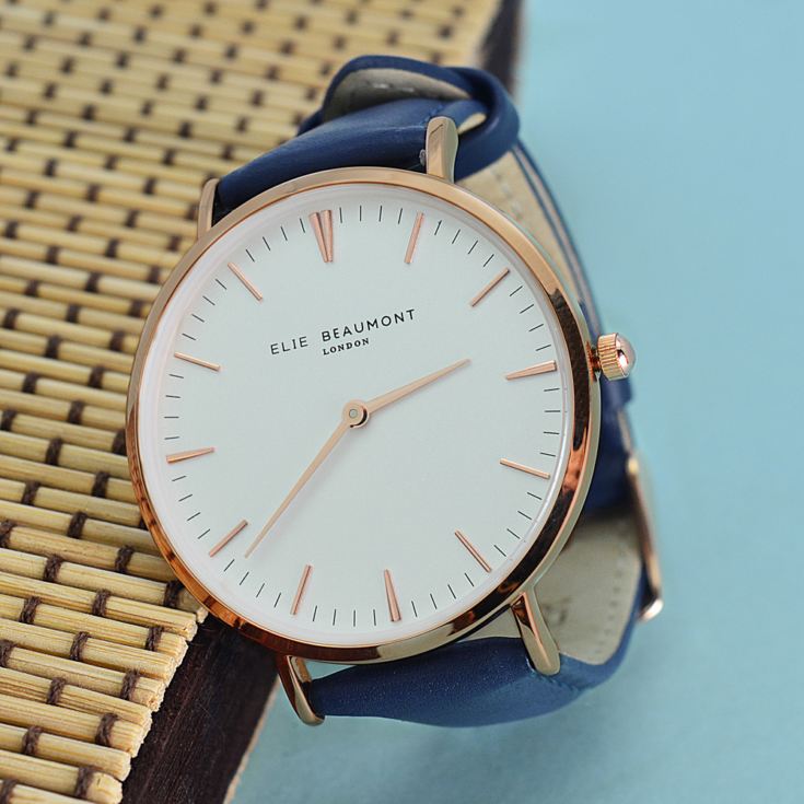Modern Vintage Personalised Leather Watch in Navy The Gift Experience