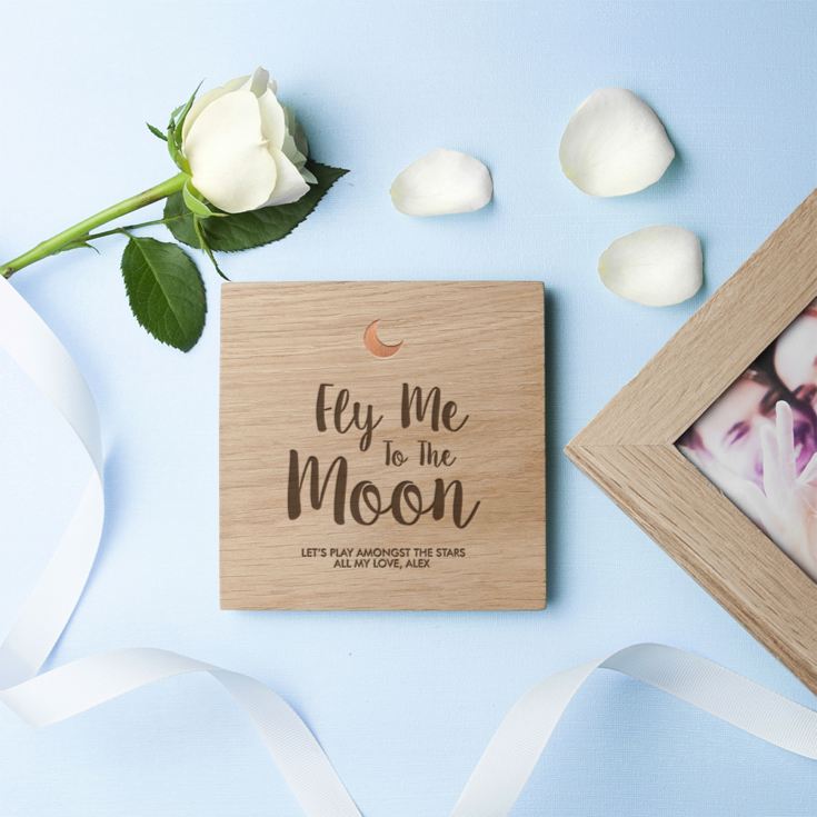 Engraved Fly Me To The Moon Oak Photo Cube product image