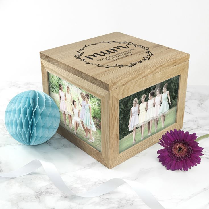 Personalised Wreath Mother’s Day Large Oak Photo Cube product image