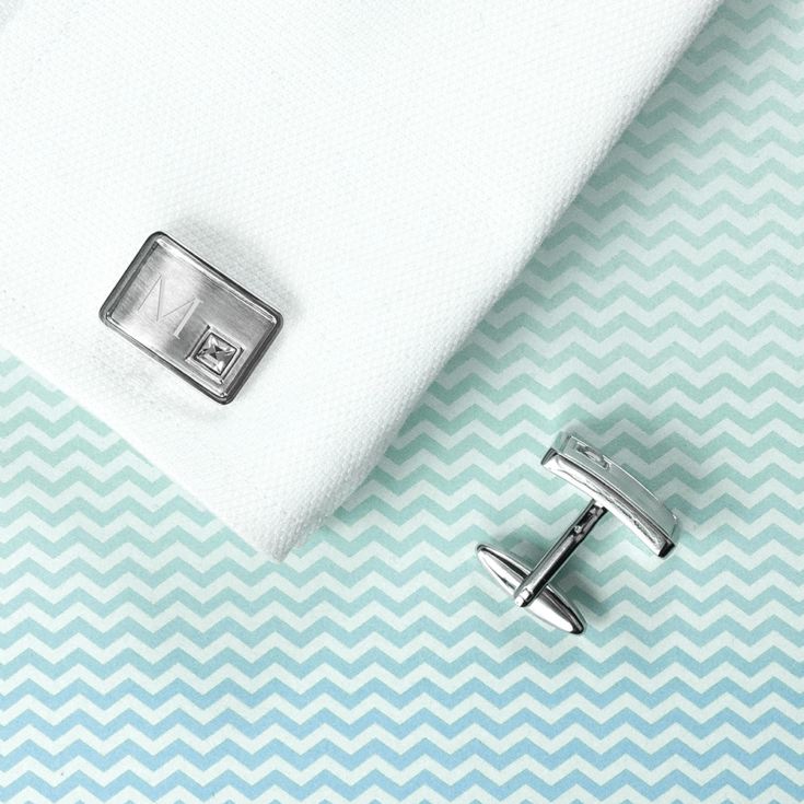 Personalised Brushed Silver Cufflinks With Crystal product image