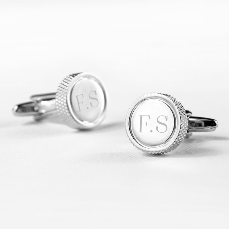 Personalised Round Rhodium Plated Cufflinks product image