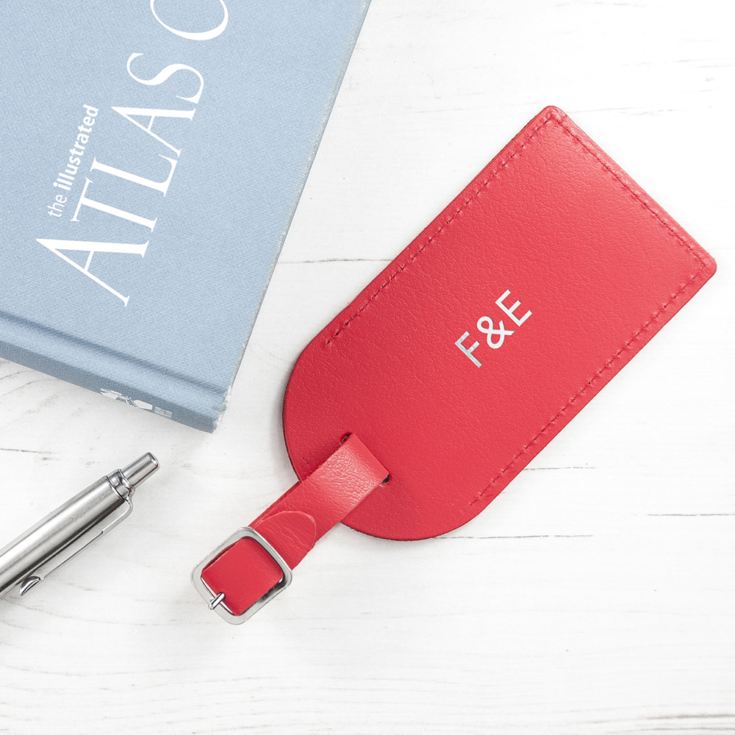 Personalised Red Foiled Leather Luggage Tag product image