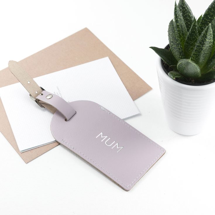 Personalised Lilac Foiled Leather Luggage Tag product image