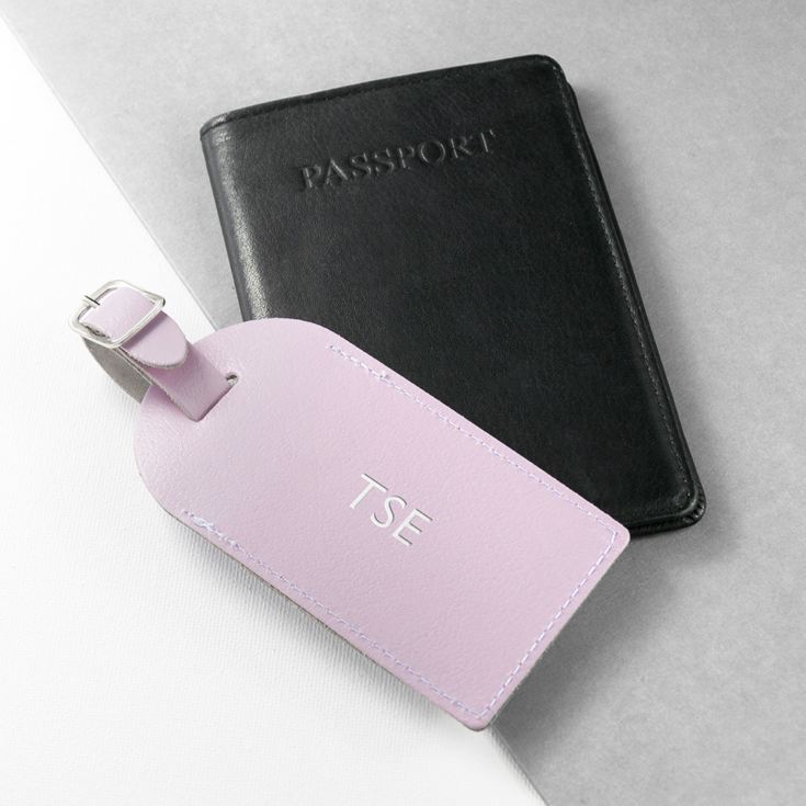Personalised Lilac Foiled Leather Luggage Tag product image