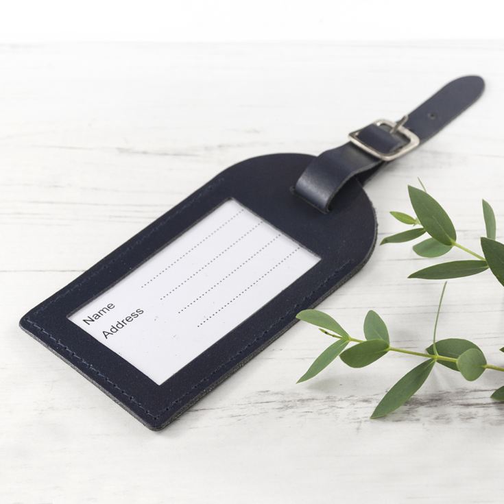 Personalised Navy Foiled Leather Luggage Tag product image