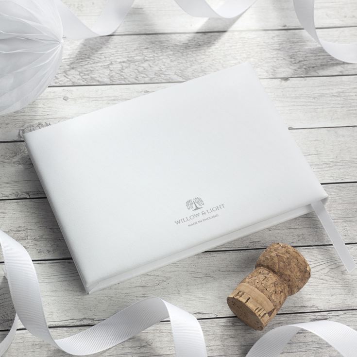 Engraved White Leather Wedding Guest Book product image