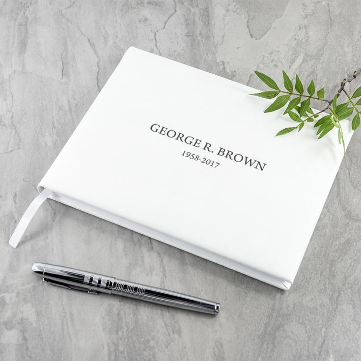 Engraved White Leather Memoriam Book product image