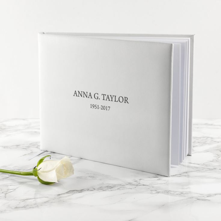 Engraved White Leather Memoriam Book product image