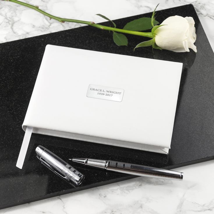 Personalised White Leather Memoriam Book product image