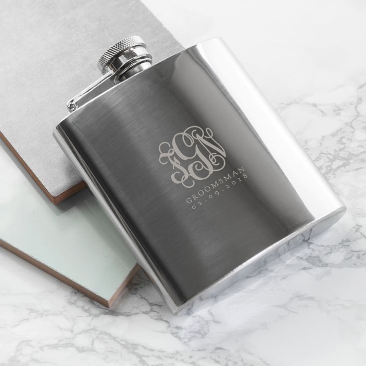 Monogrammed 6oz Hip Flask for Best Man product image