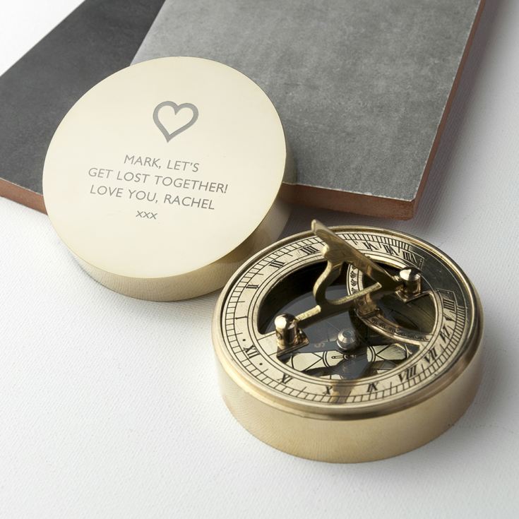 Personalised Engraved Brass Sundial & Nautical Compass product image